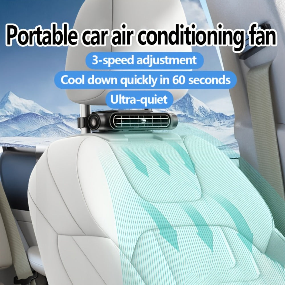 Bladeless Car USB Fan – 3-Speed Silent Cooling, Fits All Vehicles, Car Seat Fan with USB Charging Cable, Black & White — imag
