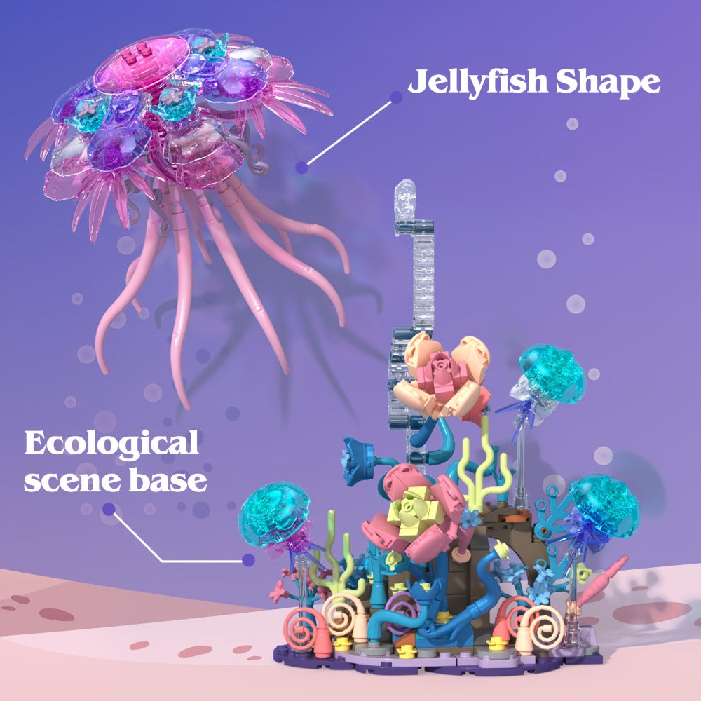 526-Piece Jellyfish Building Block Model with Ocean Scene Base and Pictured 27 cm Display Height — image 6