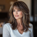 Synthetic Wig 14-Inch Layered Brown Highlight Ombre with Bangs and Rose Net Cap with Item-Specific Color, Length, Texture and