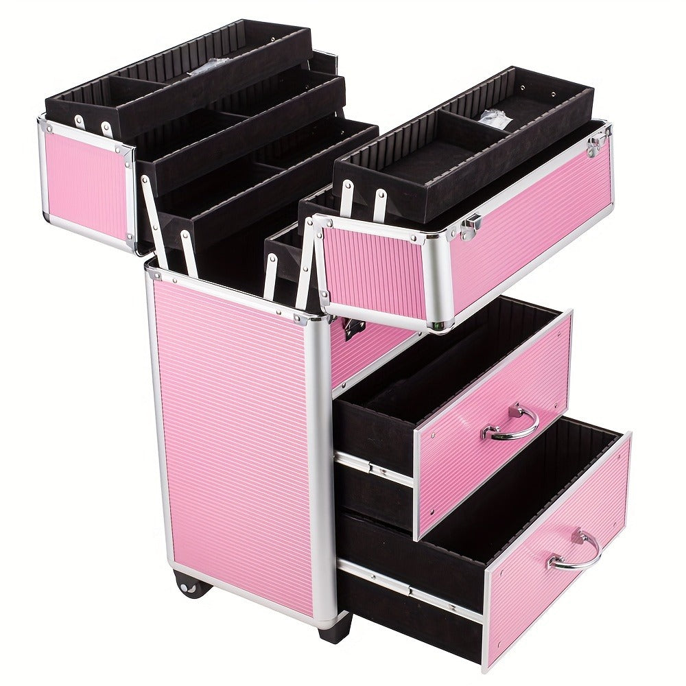 Makeup Train Case in a Lockable Aluminum Multi-Tier Design with Extendable Trays for Portable Salon and Travel Use — image 11