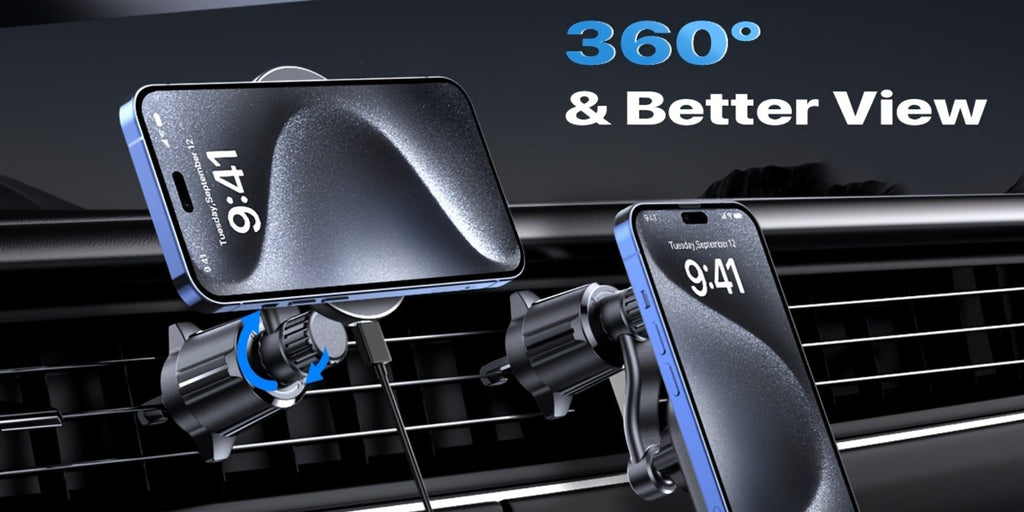 Magnetic Wireless Car Charger Phone Mount 15W Fast Charging – 360° Rotation Air Vent Car Phone Holder Compatible with iPhone 