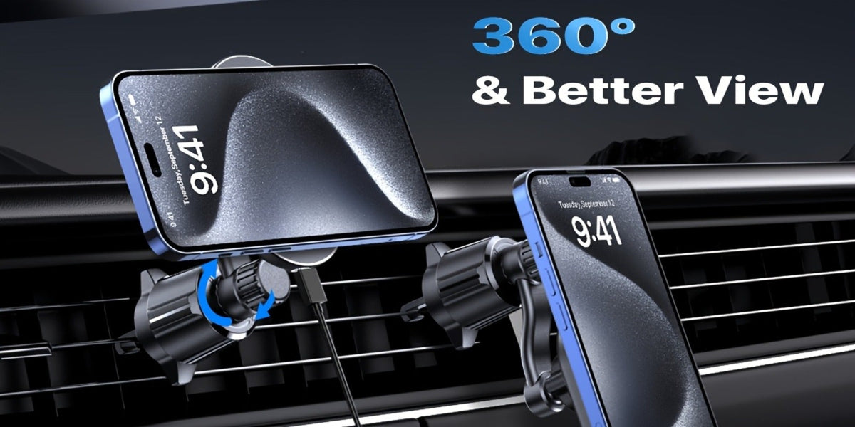 Magnetic Wireless Car Charger Phone Mount 15W Fast Charging – 360° Rotation Air Vent Car Phone Holder Compatible with iPhone 