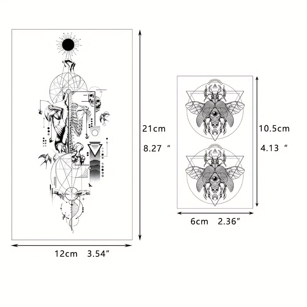 Temporary Tattoos GLARYYEARS 48-Piece Black Skull, Snake and Dark Art Set with 12 Large and 36 Small Sheets — image 5