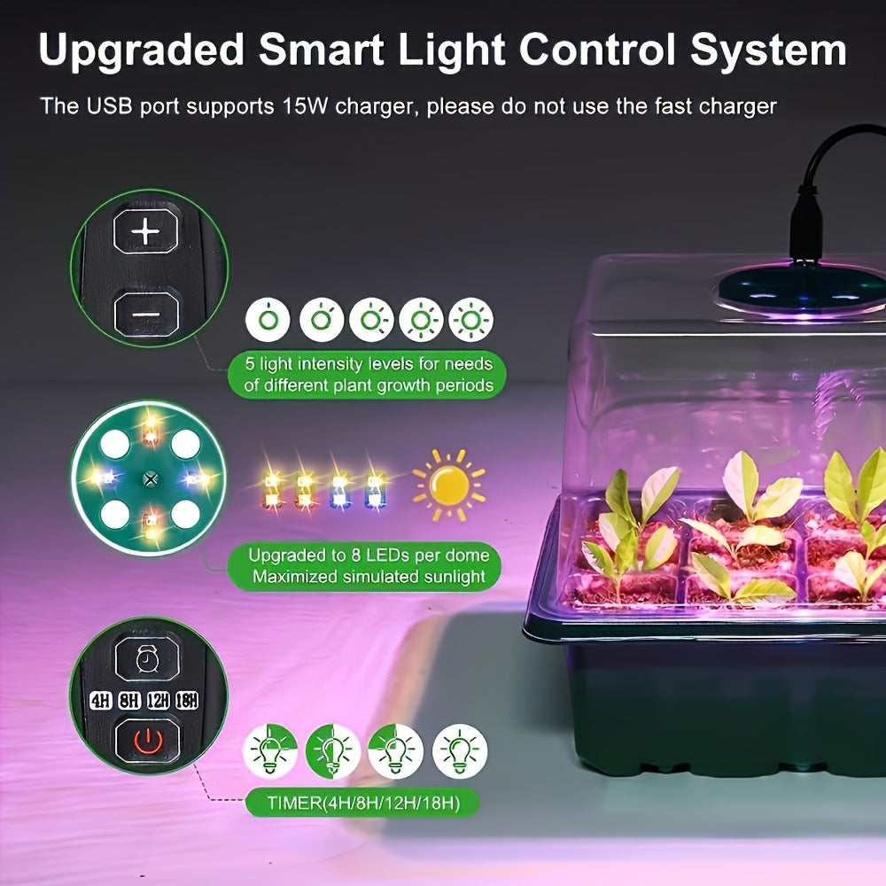 Seed Starting Kit LED Grow Light Timer, Indoor Seedling Tray Dome for Garden, Patio and Yard Use — image 8