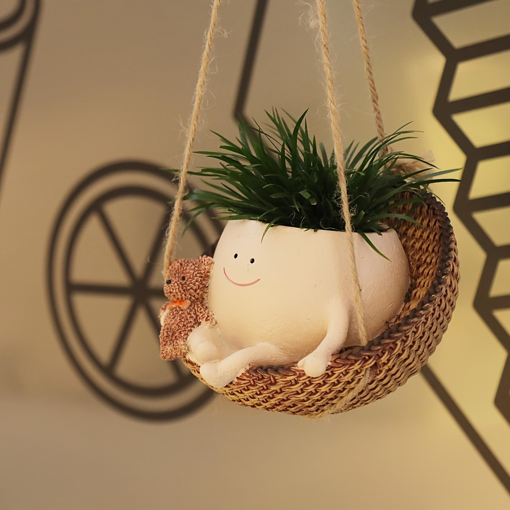 Cute Hanging Planters with Funny Face & Bear Design – Unique Decorative Flower Pots for Indoor Plants, Home, Office & Garden 