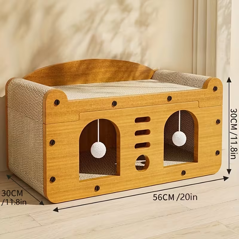 Double- or Three-Level Cat Tree Condo with Wood-Look Panels, Doorway Cutouts and Scratch Liners — image 7