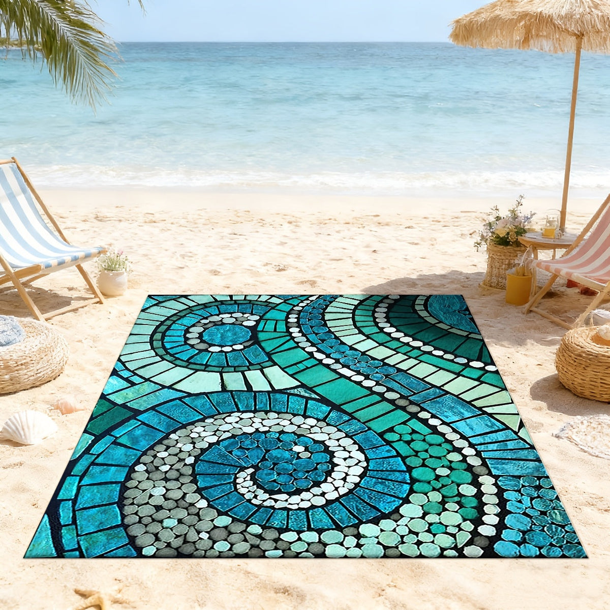 Outdoor Rug Non-Slip Decorative Foldable Portable Camping Mat Machine Washable for Patio Garden Pool Beach Picnic Living Area