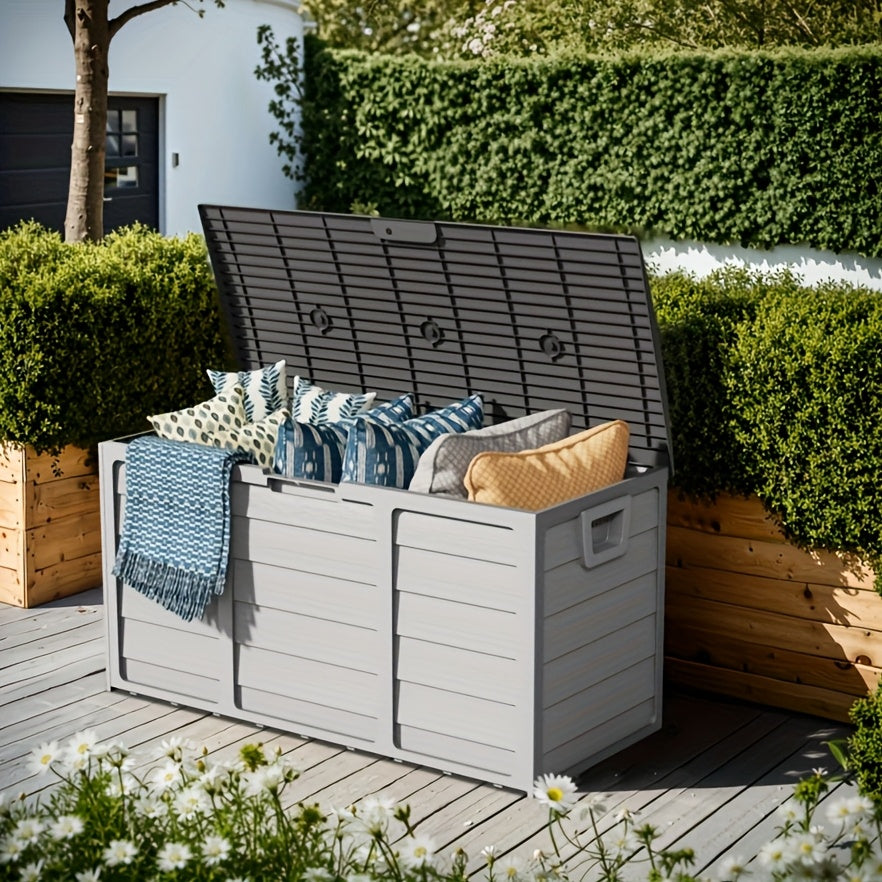 75-Gallon Low-Profile Outdoor Storage Box in Black with Hinged Lid, Side Handles and 41.4 x 18 x 21.3-Inch Size — image 7