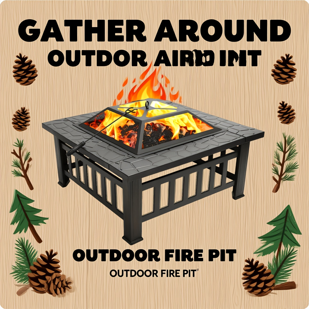 Black Square Fire Pit Table with Raised Mesh Cover, Perforated Side Panels and Wood-Burning Bowl — image 6
