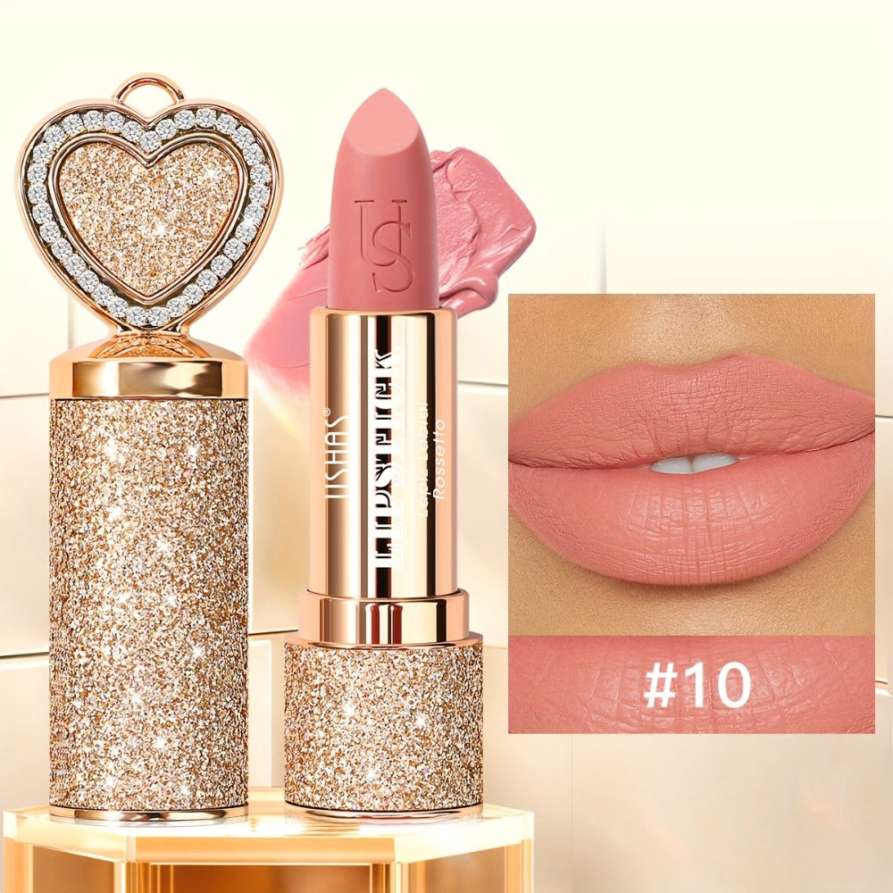 Matte Lipstick Heart-Shaped Design 24H Long-Lasting Velvet Finish – Transfer-Resistant Highly Pigmented Buildable Lip Color —
