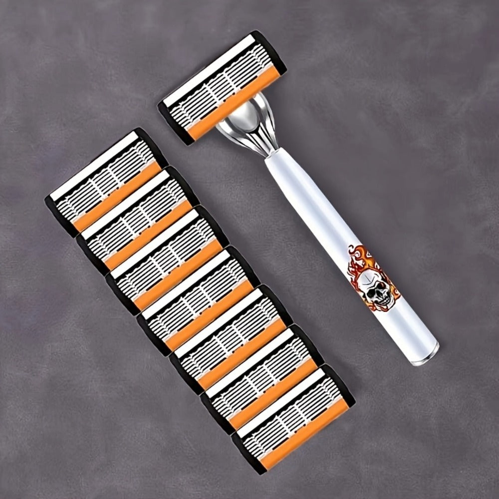 Beard Razor for Men 6-Layer Stainless Steel Blades Premium Metal Handle 36 Replaceable Blades – Mustache Grooming Shaver Ultr