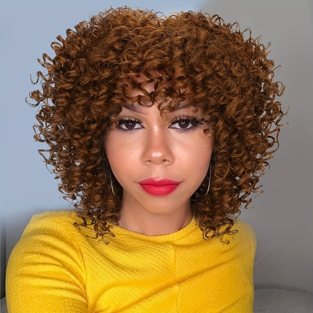 Synthetic Wig 14-Inch Kinky Curly Afro with Bangs, 180% Density and Stretch Net Cap for Daily Style — image 12