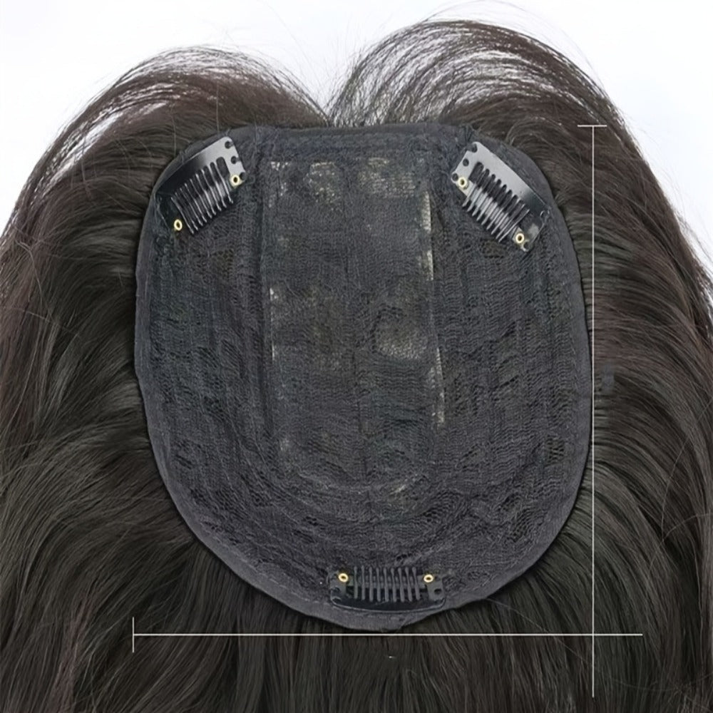 Hair Topper with Bangs for Women Thinning Hair Crown Coverage 10 Inch Lightweight Clip In Top Wig Volume Boost Black Dark Bro