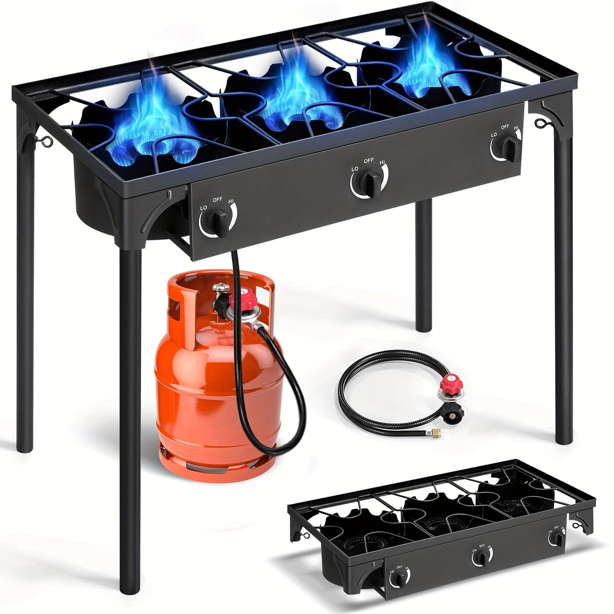 Outdoor Propane Burner Stove Cast Iron 1 or 3 Burner, 225000 BTU High-Pressure Cooker with Adjustable Heat — image 4