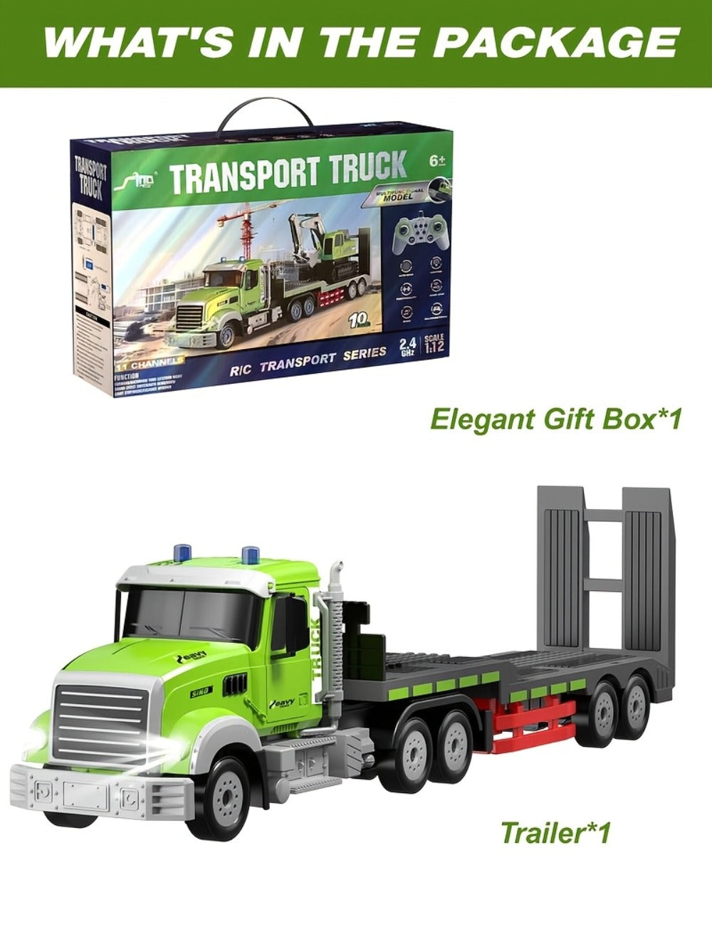 RC Semi Truck with Flatbed Trailer & Alloy Excavator Set 1:12 Scale, 11-Channel Dual Control, Sound & Lights — image 7