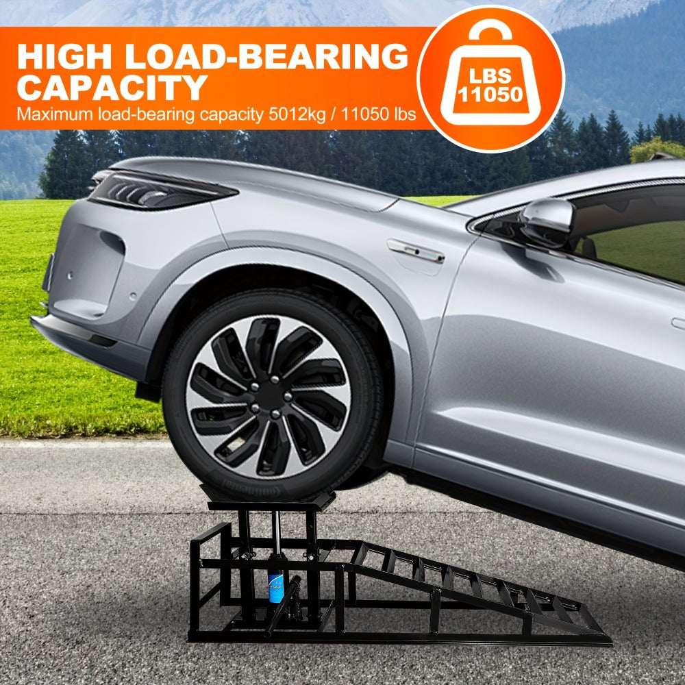 Car Ramps 2-Pack Hydraulic High Lift 11, 050 lb Capacity Low Profile with Support Jack – Oil Change Service Ramps for Car Tru