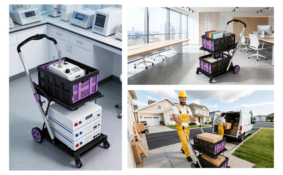 Two Tier Cart with 2 Storage Crates 360° Swivel Wheels, for Garden, Patio and Yard Use, with the Listed Configuration — image