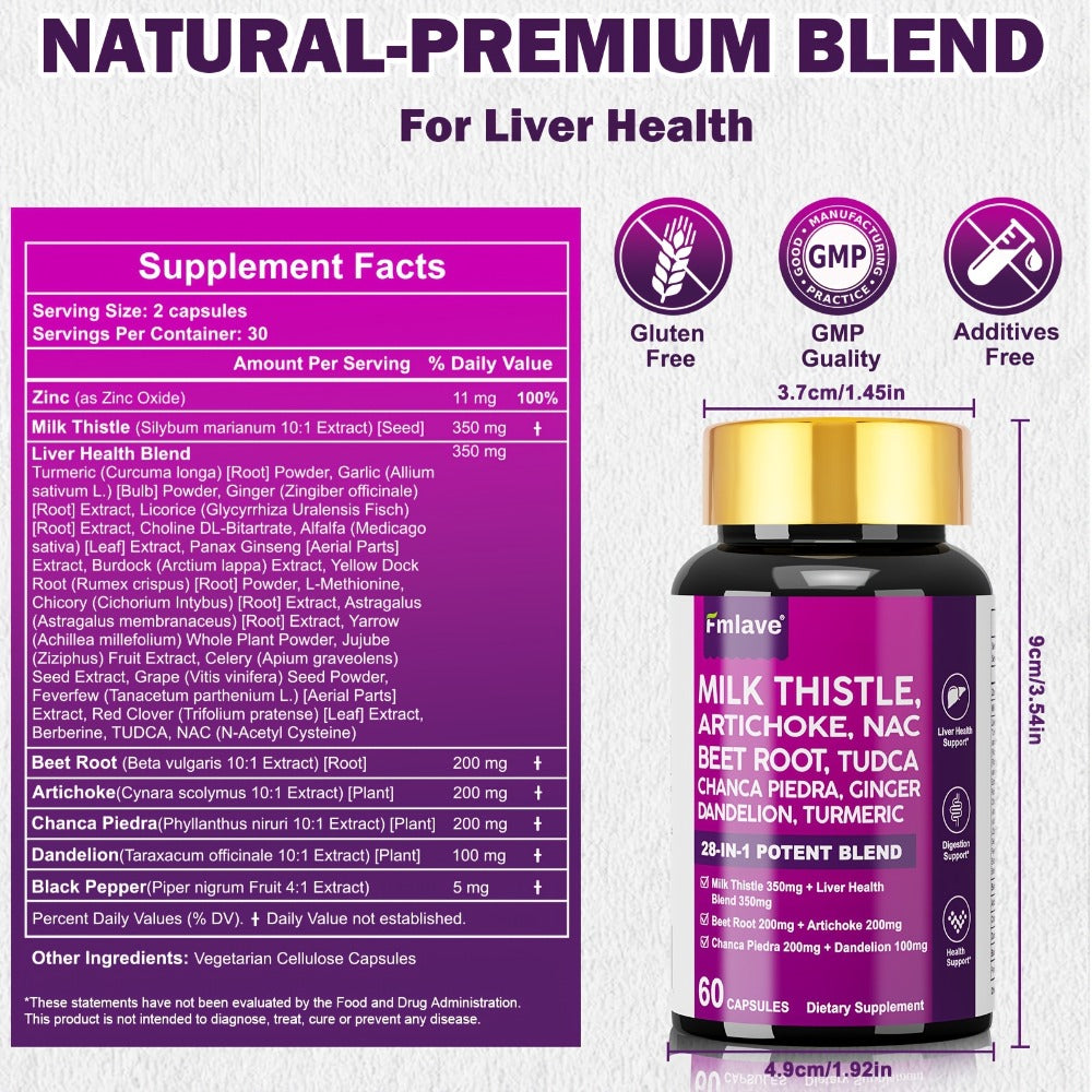 Liver Support Supplement 28-in-1 Ultimate Herbal Blend, Milk Thistle, Dandelion & Turmeric for Liver Cleanse — image 6