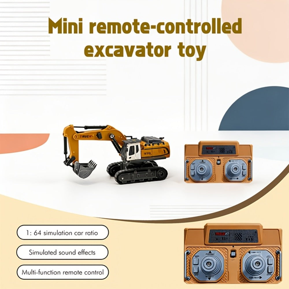 RC Excavator Toy 1:24 Scale 2.4GHz 9-Channel Remote Control with Alloy Metal Cap Lights & Sound Rechargeable Battery — image 