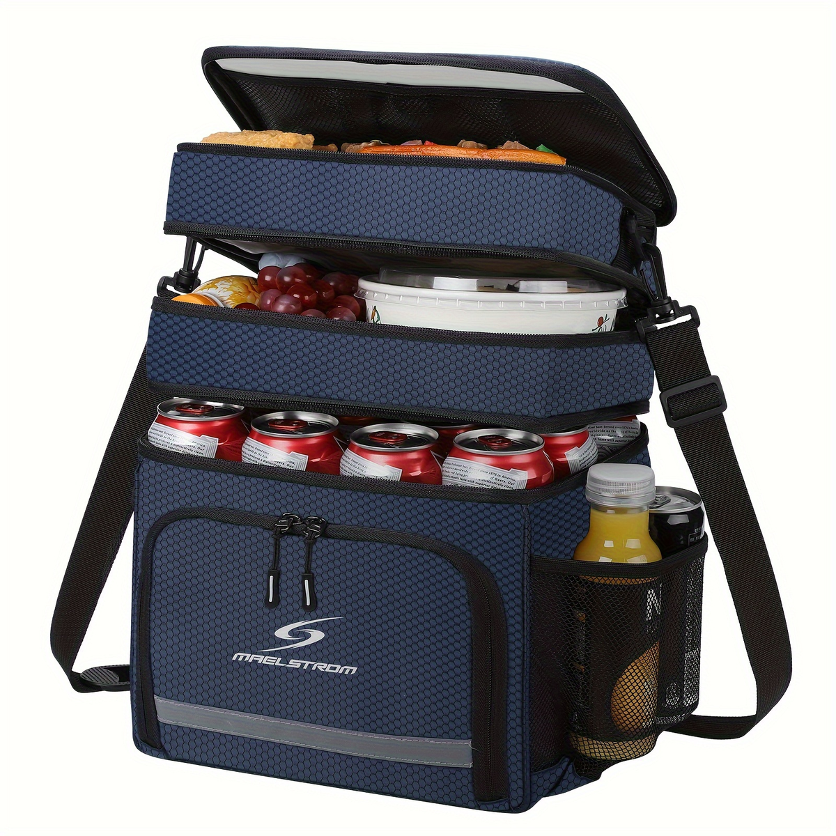 19L Triple-Compartment Lunch Bag with Three Stacked Zippers, Shoulder Strap and Four Color Options — image 17