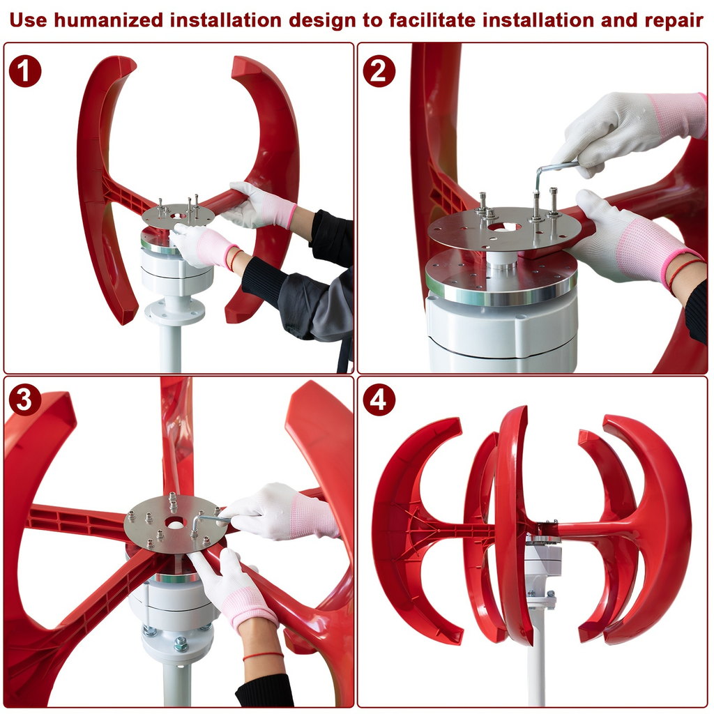 Red Vertical-Axis Wind Turbine Generator Kit with Curved Rotor Blades and Pictured Mounting Hardware — image 6