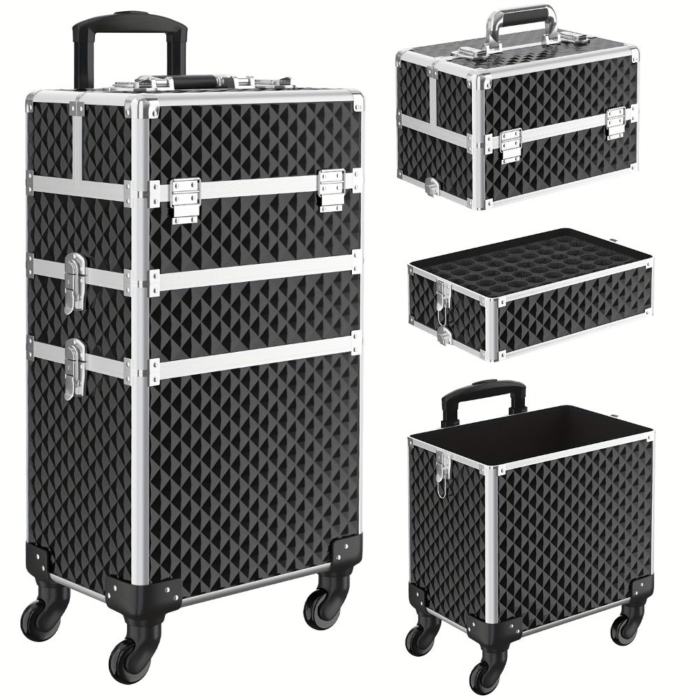 Makeup Train Case with Telescoping Handle in Black or Pink and Sponge Set — image 3