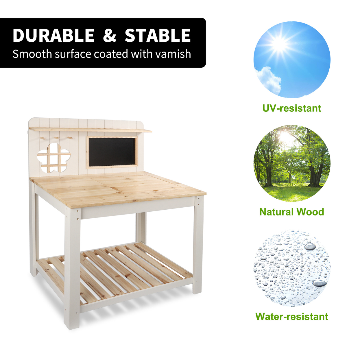 Potting Bench with Blackboard Removable Sink Hooks Double Shelf for Garden — image 9