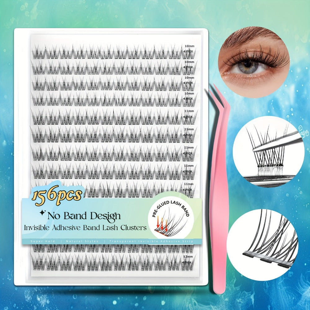 Pre-Glued Wispy False Eyelash Cluster Tray with 156 Clusters and Two Pink Applicator Tweezers — image 9