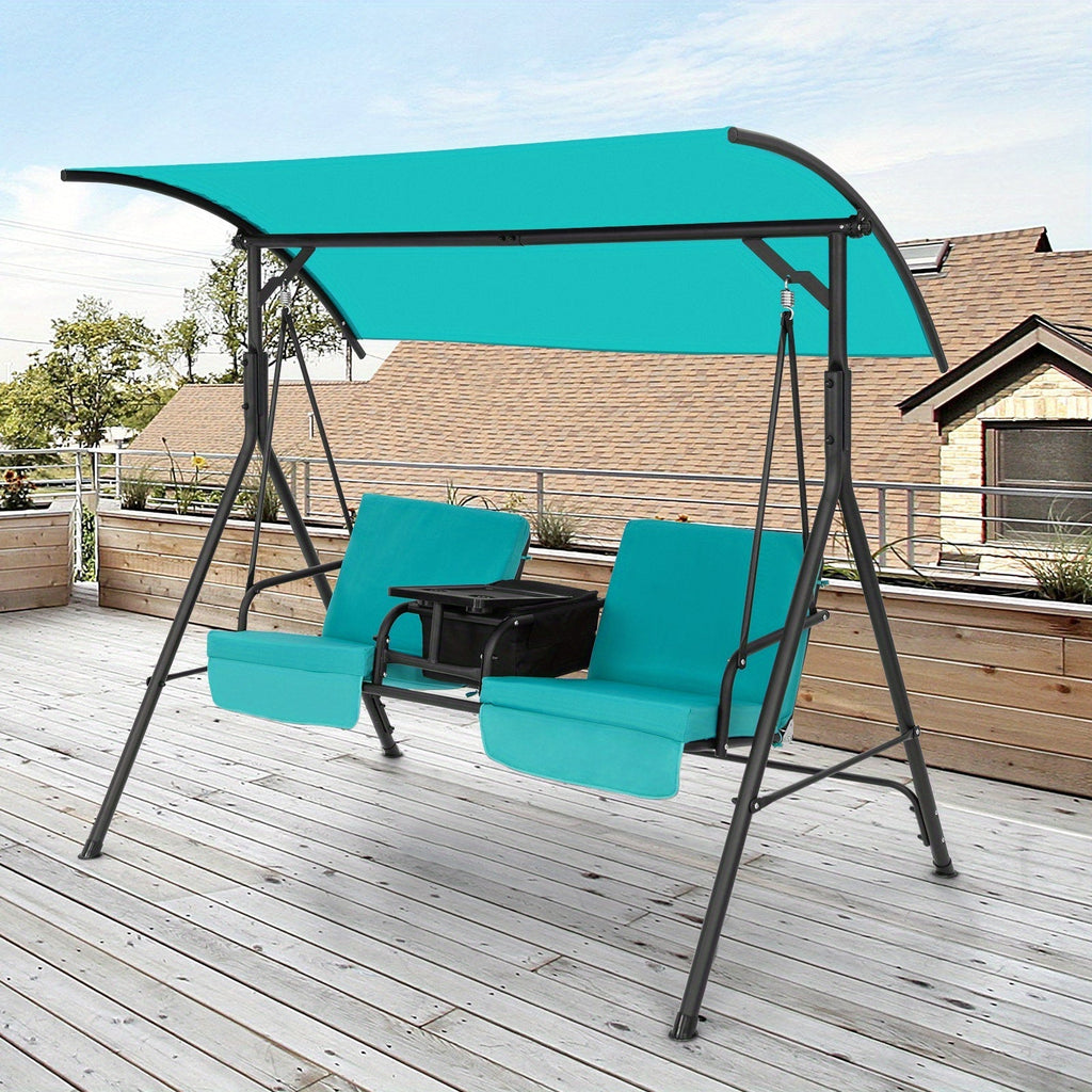 Patio Canopy Swing 2-Person with Cooler Bag Rotatable Tray Cushions 529lbs Backyard — image 8