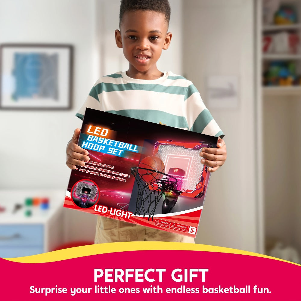 Indoor Basketball Hoop for Kids Over the Door, Light Up LED Scoreboard 4 Balls Air Pump 3 Game Modes 7 Light Shows — image 12