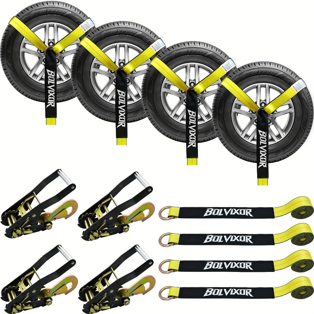 Wheel Straps Ratchet Tie Down 4-Pack 9, 900 lb Break Strength 2"x96" with Snap Hooks Anti-Slip Design – Heavy Duty UTV ATV SU