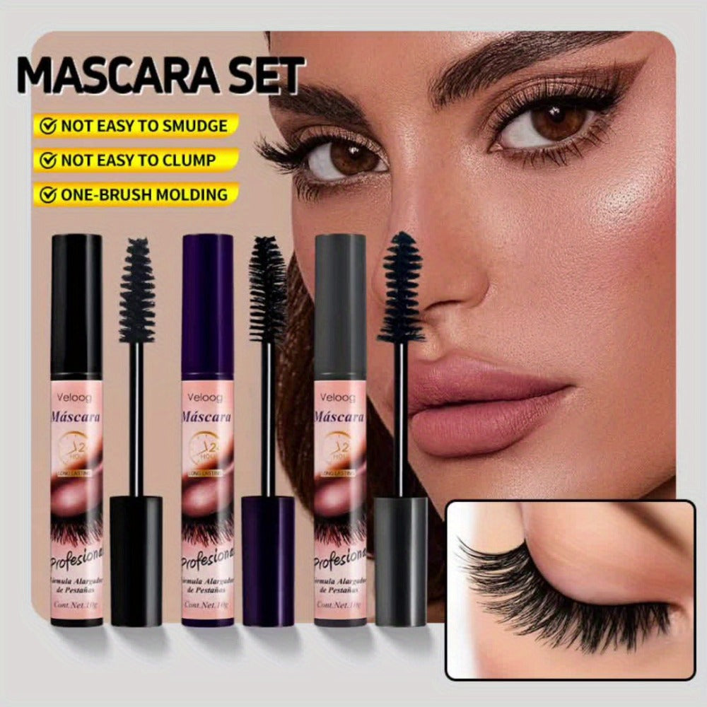 Waterproof Mascara Set 3 Piece, Lengthening Volumizing Curling Lash Mascara with Sea Urchin Spiral Conical Brush Heads — imag