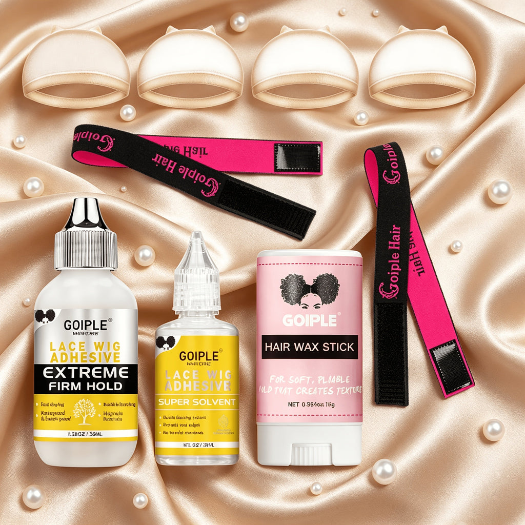 Wig Installation Kit in 9-Piece Glue or 14-Piece Styling Sets with Bands, Caps, Combs and Liquid Bottles — image 3