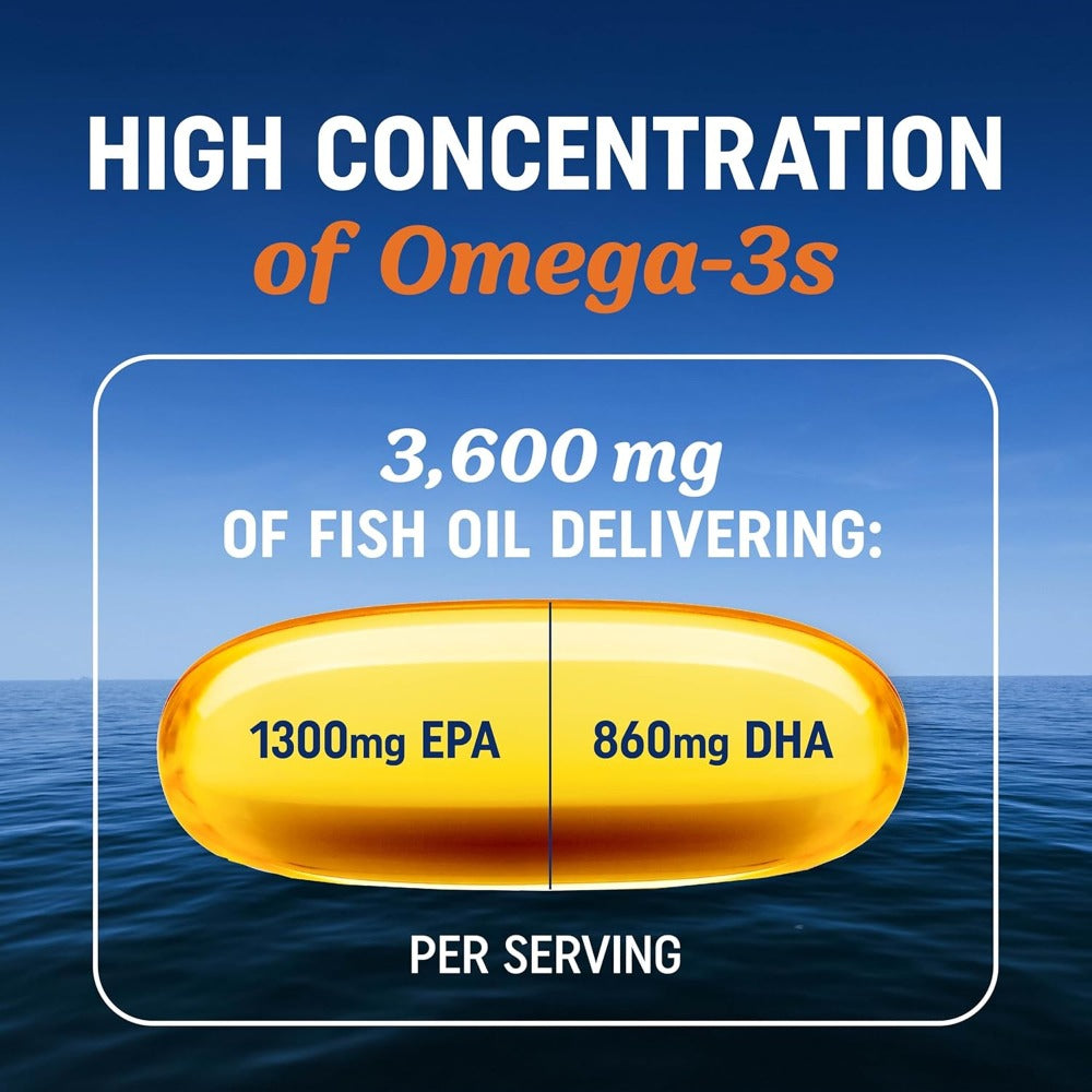 Triple Strength Omega 3 Fish Oil 120 Capsules with High EPA & DHA for Eye, Brain & Heart Health, Joint & Immune Support for M