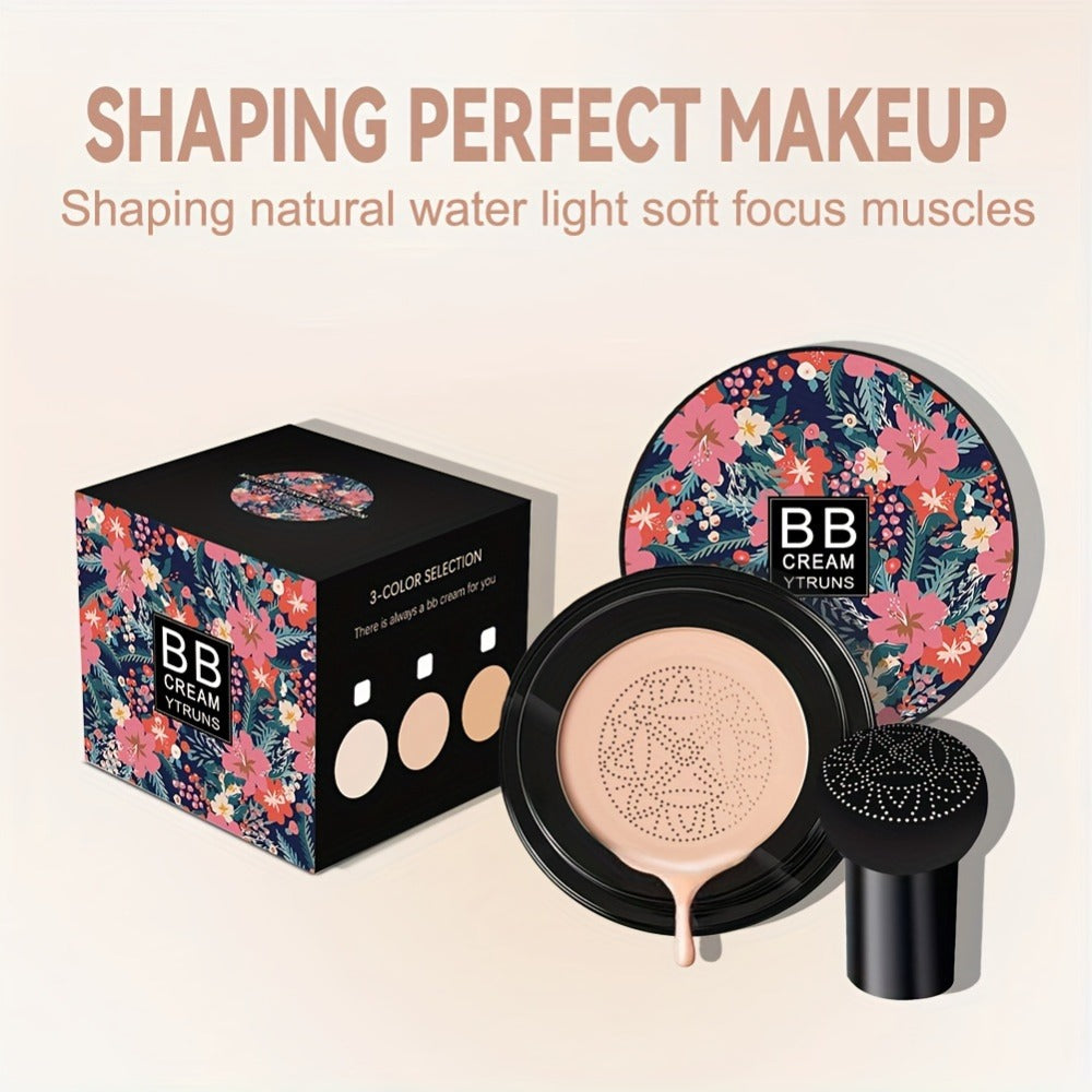 Floral Compact Air Cushion Foundation with Mushroom Puff Applicator and Ivory, Natural or Dark Shades — image 4
