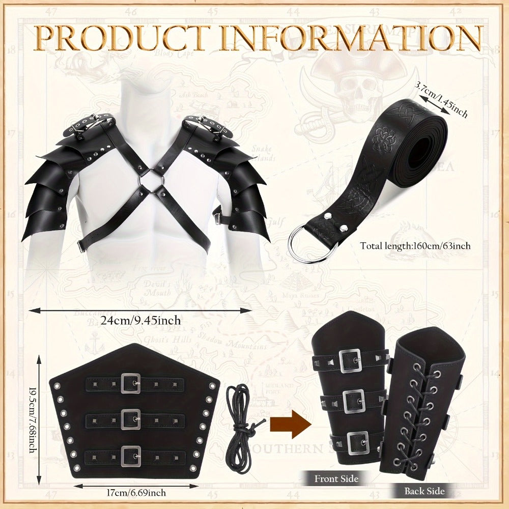 Costume Accessories 4-Piece Medieval Armor Set with Shoulder Cape, Arm Guards and Belt in Black — image 3