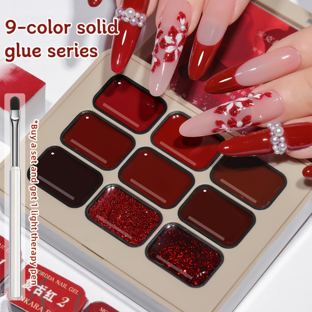 Gel Nail Polish Nine-Piece Ancola Red Solid Gel Set for Gradient and Ombre Nail Art in One Grid Case — image 2