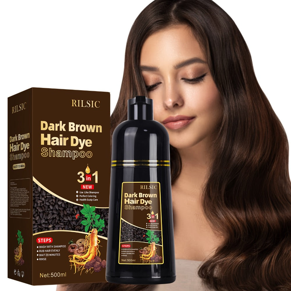 Herbal Hair Dye Shampoo 3-in-1 with Plant Squalene 2pcs 16.91oz, Instant Gray Hair Coverage, Natural Color in Minutes — image