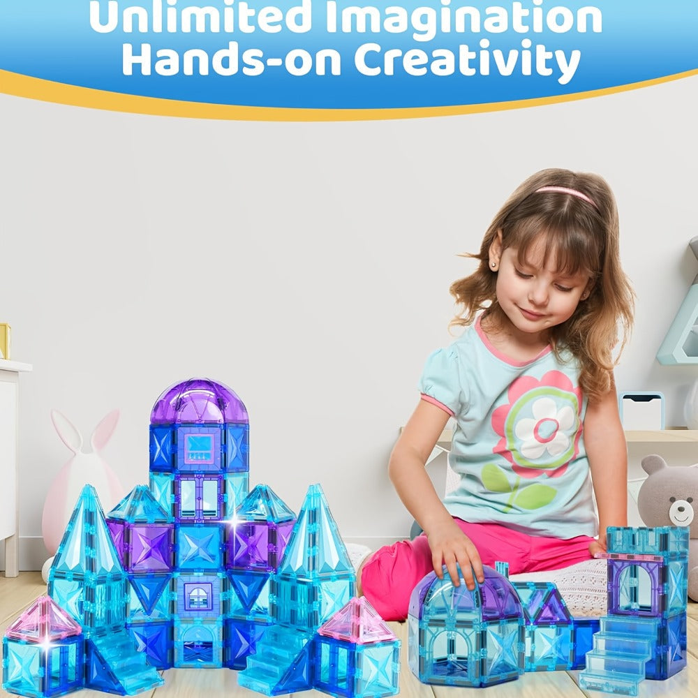 Castle Magnetic Tiles Building Set 102 or 116 Pcs, 3D STEM Sensory Blocks, Pretend Castle Playset for Preschool Boys & Girls 