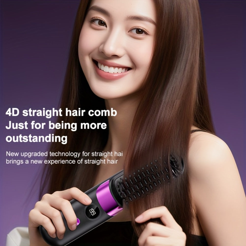 Cordless Hair Straightening Brush USB Rechargeable Portable Heated Straightener Comb Mini, for Home, Travel and Salon Hair St