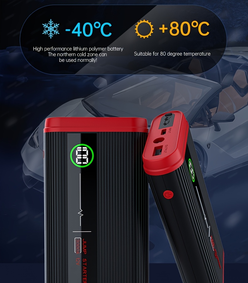 Lithium Jump Starter 3000A 8000mAh 12V Battery Pack USB-C Recharge Round LED Display for 6.0L Diesel for Garden, Patio and Ya