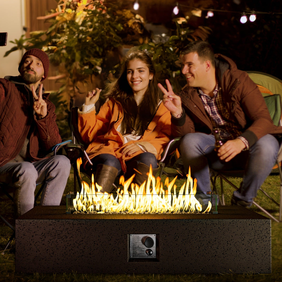 Gas Fire Pit Table Outdoor Propane Fire Pit 16" Round Patio Firepit Table 50000 BTU Electronic Ignition for Backyard Garden P