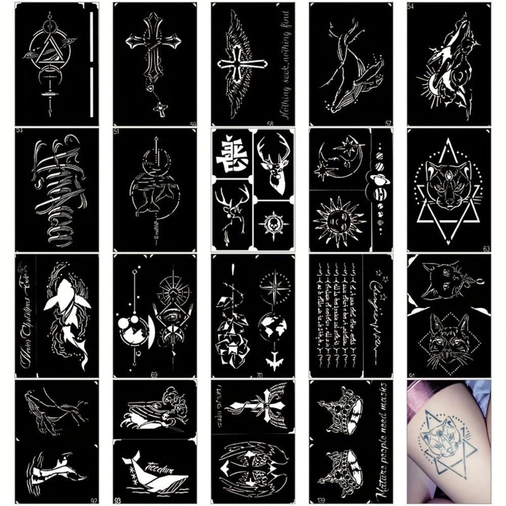 Twenty-Piece A5-Labeled Tattoo Stencil Kit002 with Animal, Symbol and Geometric Pattern Designs — image 1