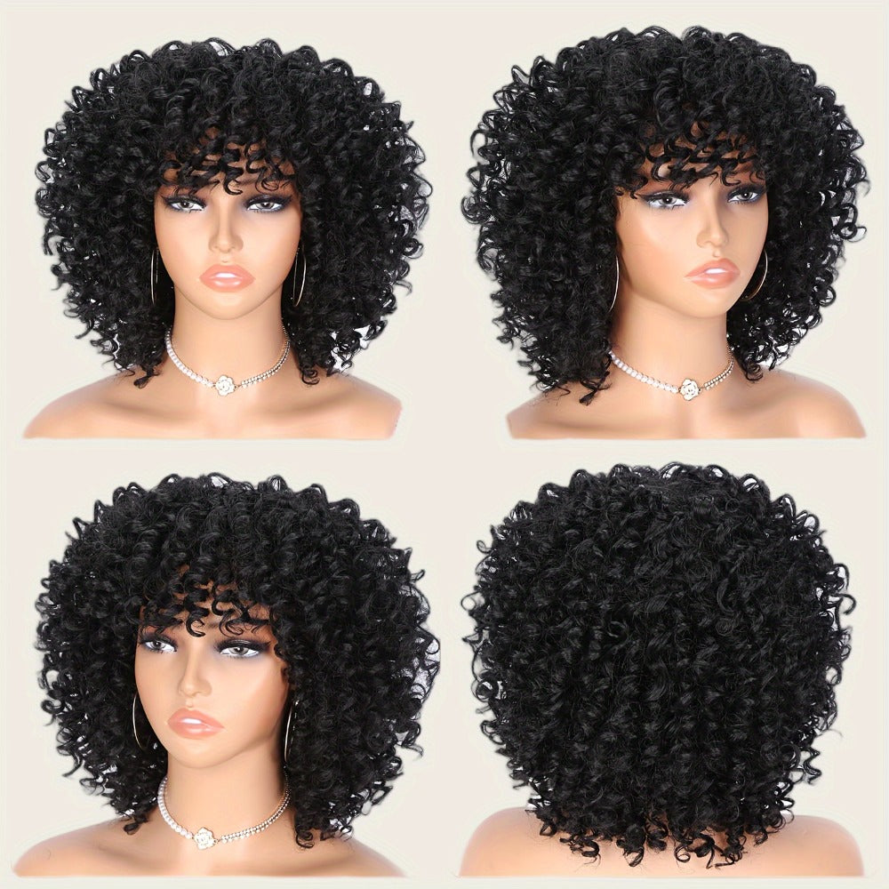 Synthetic Wig 14-Inch Kinky Curly Afro with Bangs, 180% Density and Stretch Net Cap for Daily Style — image 15