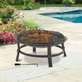 29.3-Inch Round Fire Pit Bowl with Domed Mesh Cover, Four-Leg Stand and Long Poker in Black — image 1
