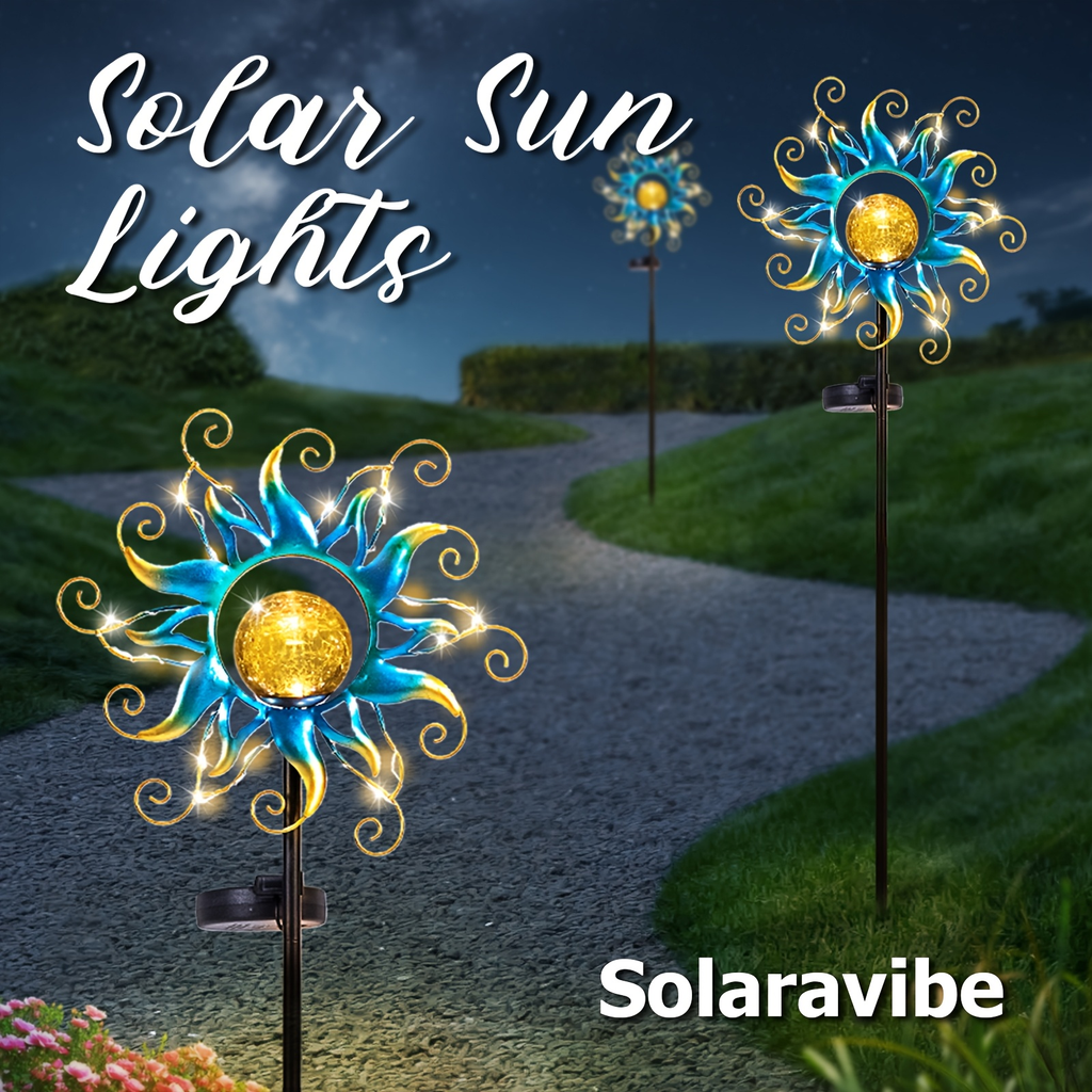 Solar Garden Lights Blue Sun-Shaped LED Stake, IPX4 Rated with Separate Solar Panel for Path Decor — image 9