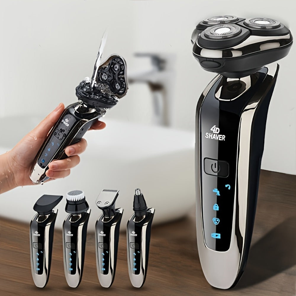 5-in-1 Rechargeable 3-Head Rotary Electric Razor with Detail Trimmer, Nose Trimmer and Cleaning Brush — image 1