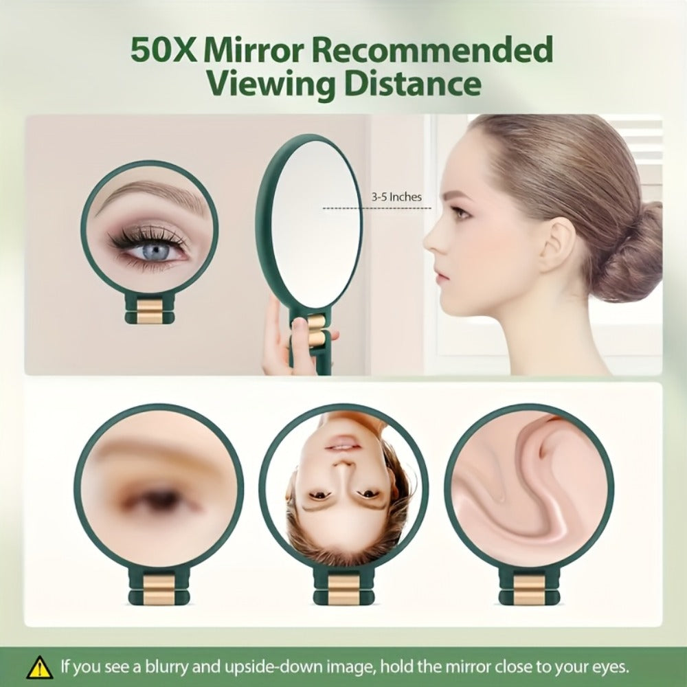 Makeup Mirror Dual-Sided 1X and 50X Handheld Round Compact with Folding 360° Handle in Black or White — image 2
