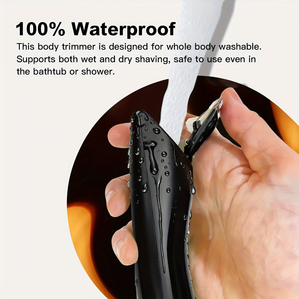 Manscaping Trimmer for Men IPX7 Waterproof Electric Groin and Ball Trimmer Ceramic Blades LCD Battery Display Replaceable Hea