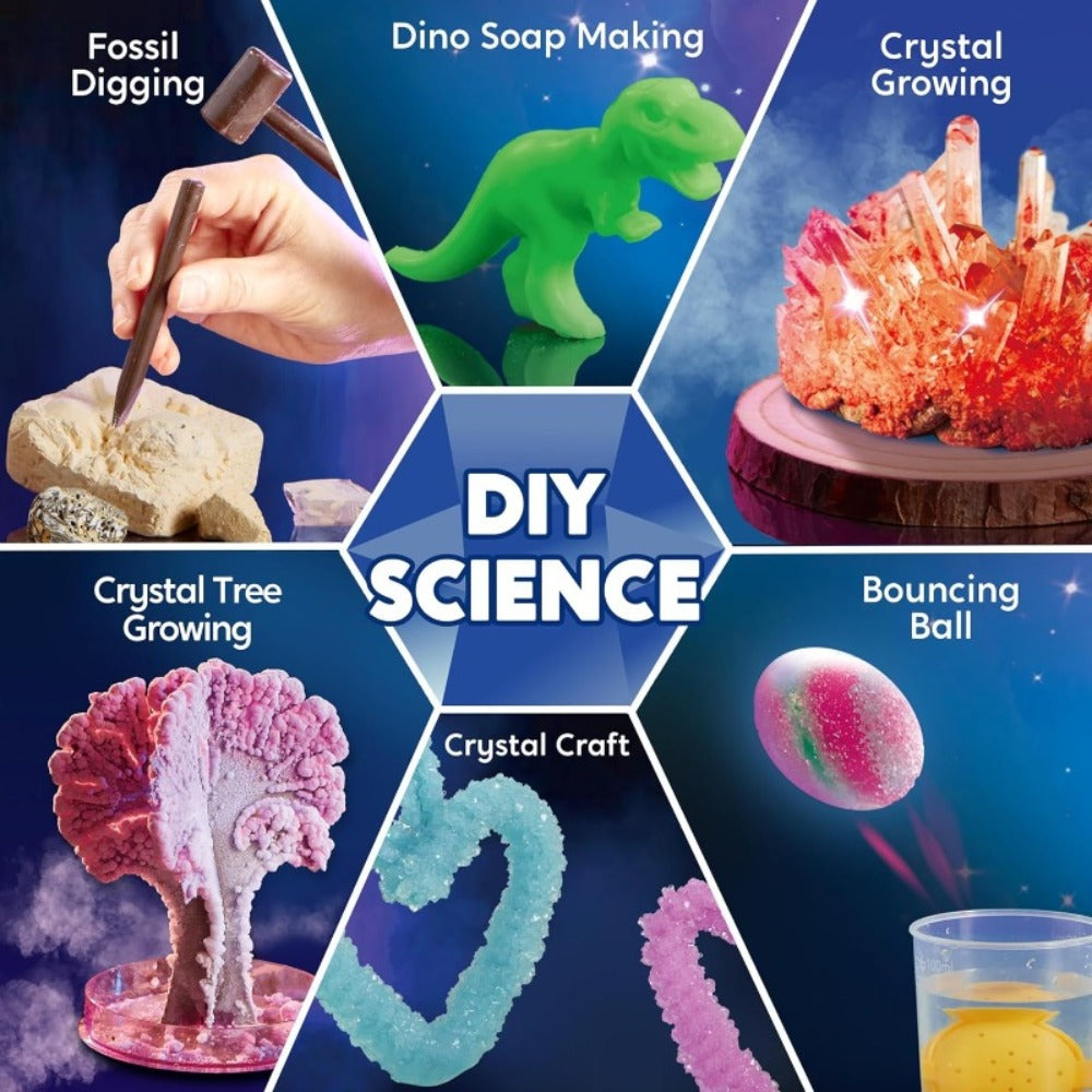 Jumbo Science Kit for Kids 130+ Experiments, STEM Chemistry Set with Crystal Growing Glowing Bulb Fossil Dig Soap Making — im